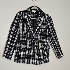 Chic Black and White Plaid Women's Blazer